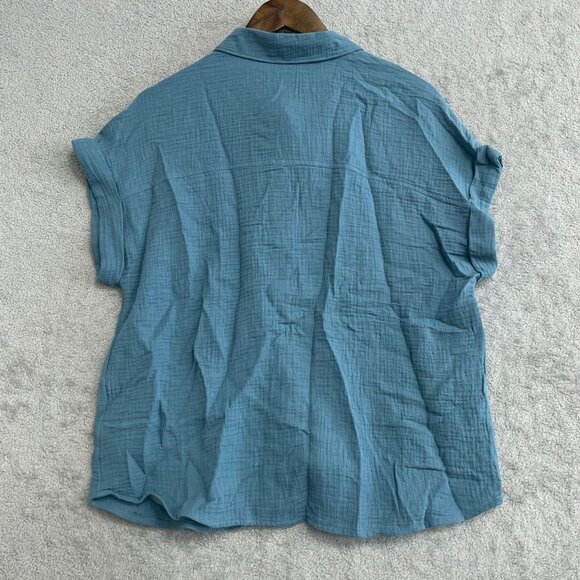 NEW Jessica Simpson Gauze Women's M Blue Button-Down Short sleeve Shirt - Picture 4 of 9